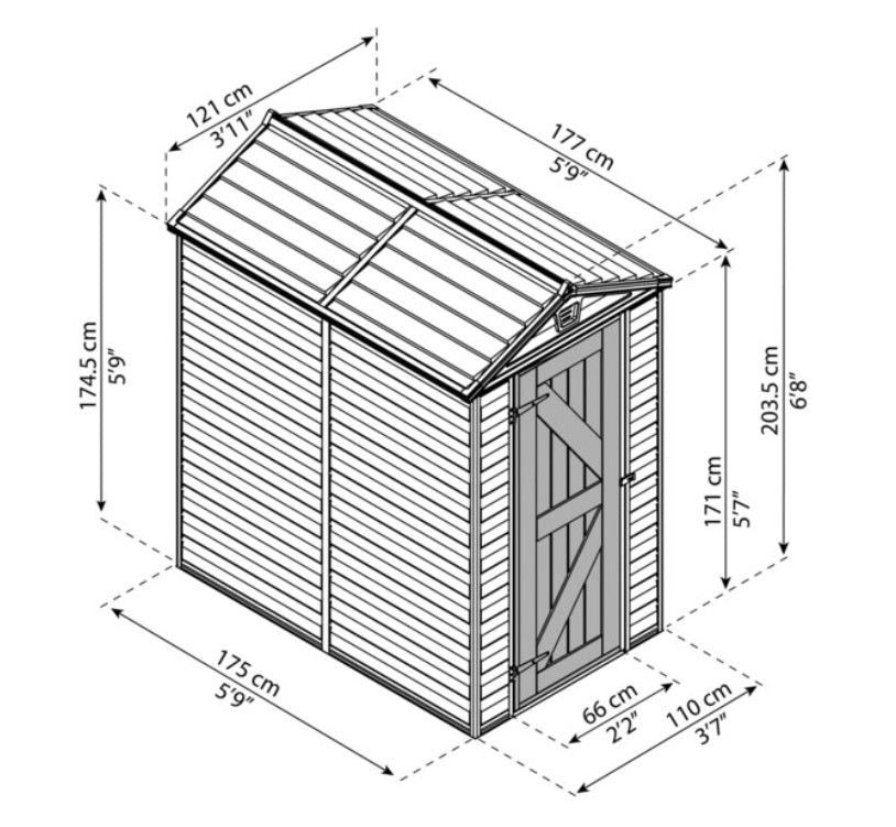 Skylight 4ft. x 6ft. Garden Shed - Dark Brown Polycarbonate Panels