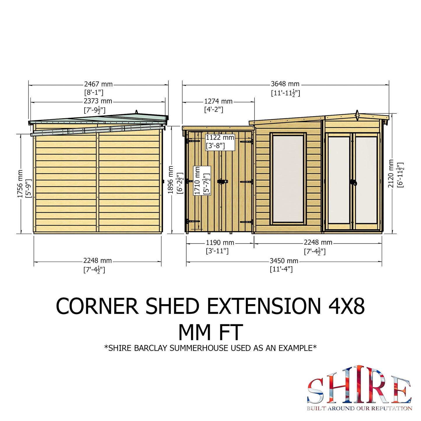 Shire Barclay 8x12 Corner Summerhouse with Side Shed