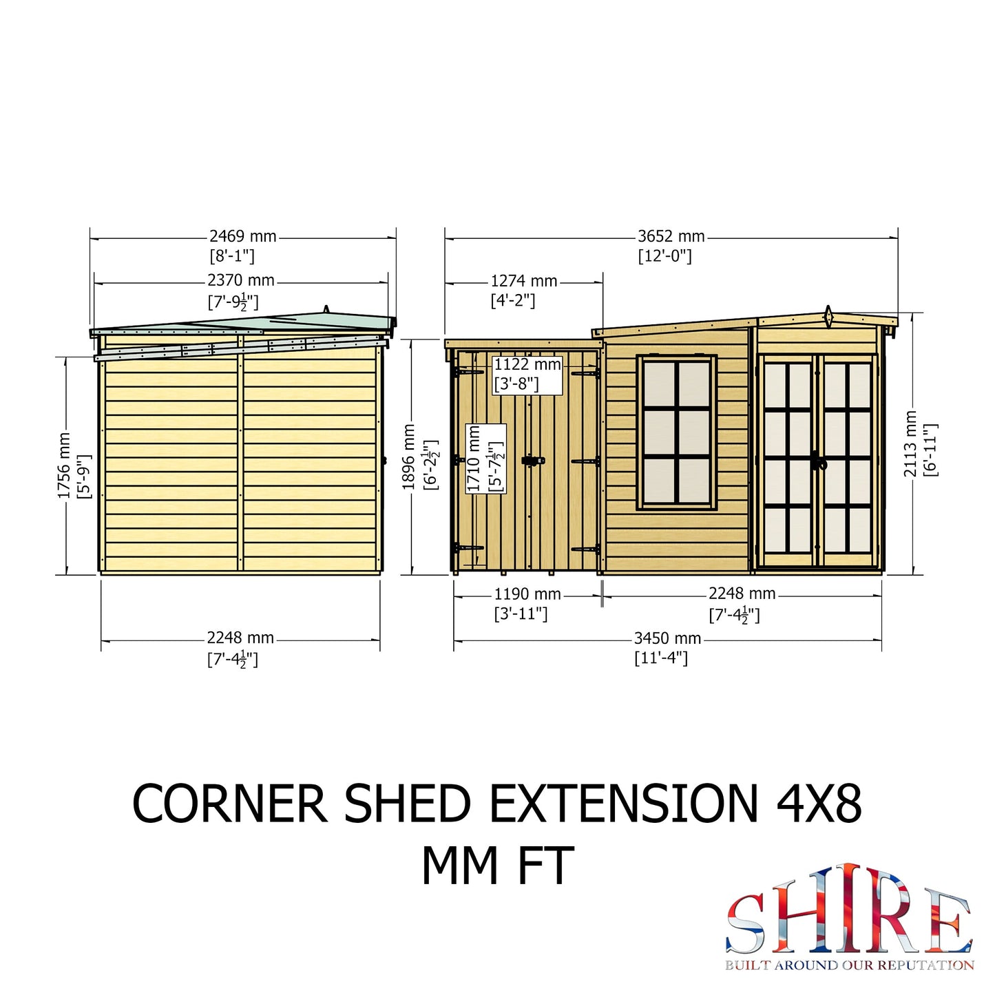 Shire Hampton 8x12 Corner Summerhouse with Side Shed