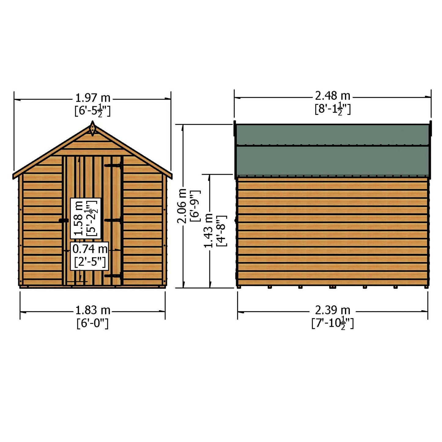 Garden Value Overlap 8 x 6 Pressure Treated Shed