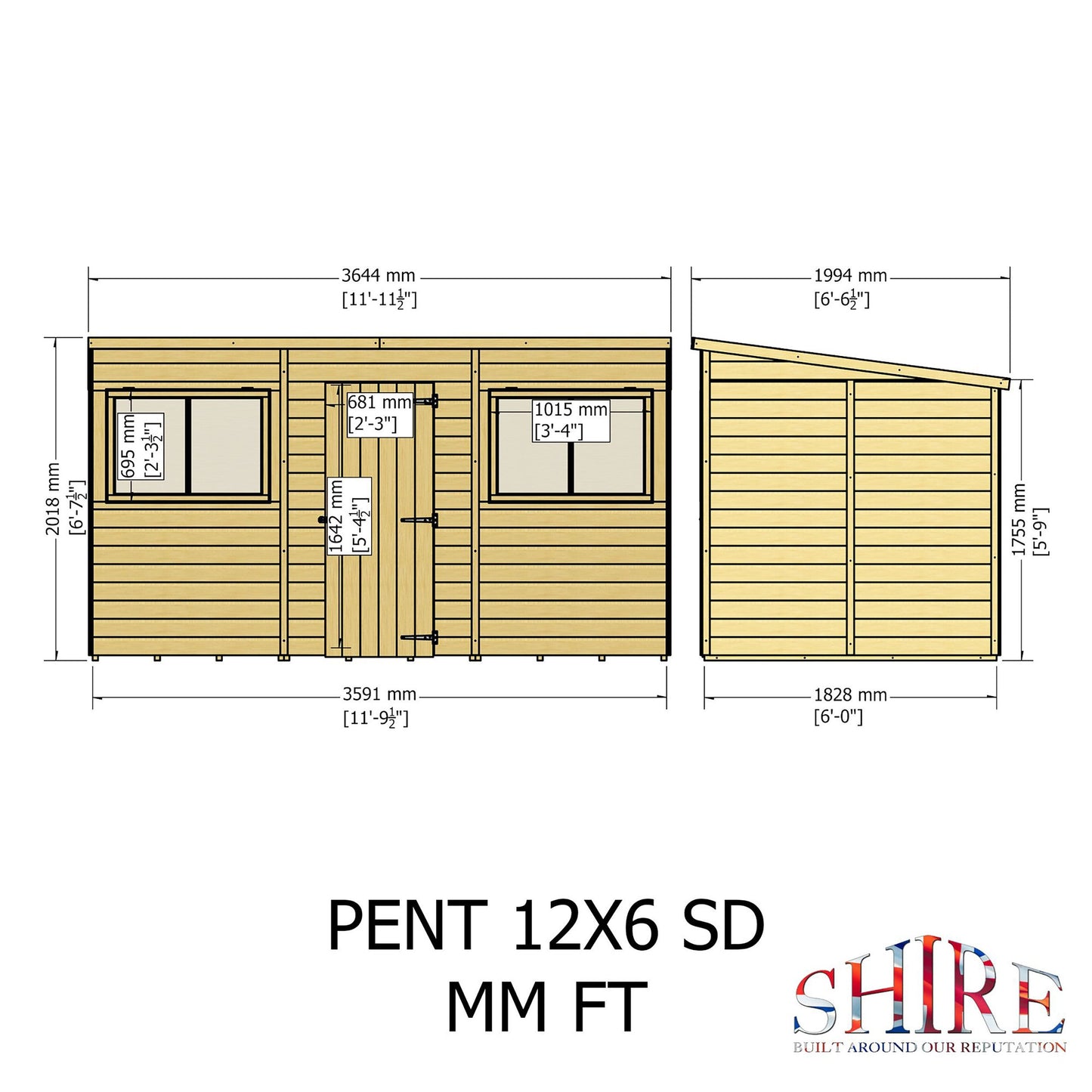 Pent 12 ft x 6 ft Shiplap Shed