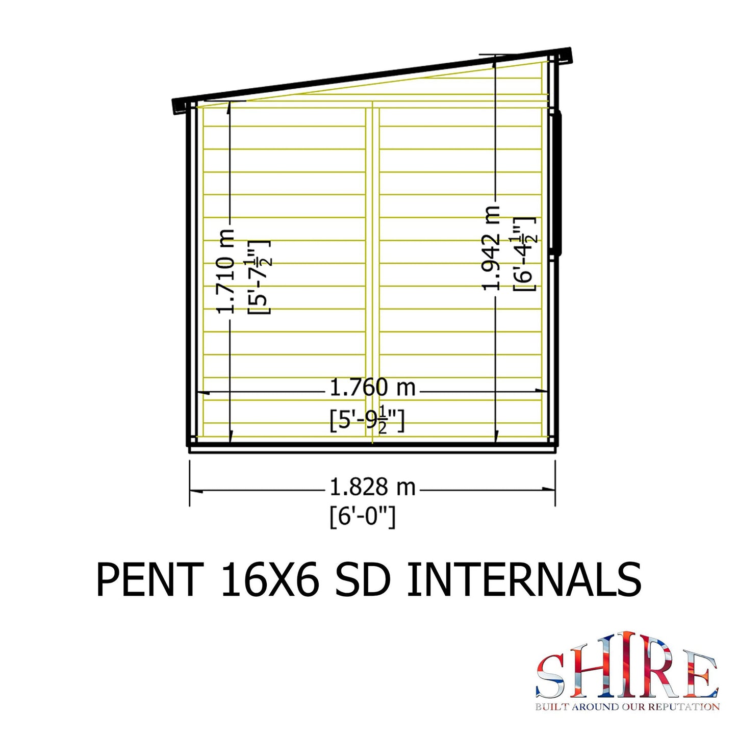 Pent 16 ft x 6 ft Shiplap Shed