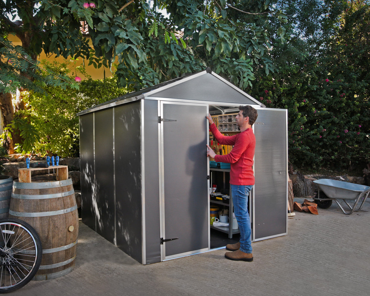 Rubicon 6 ft. x 8 ft. Garden Shed with Floor - Dark Grey Polycarbonate Panels