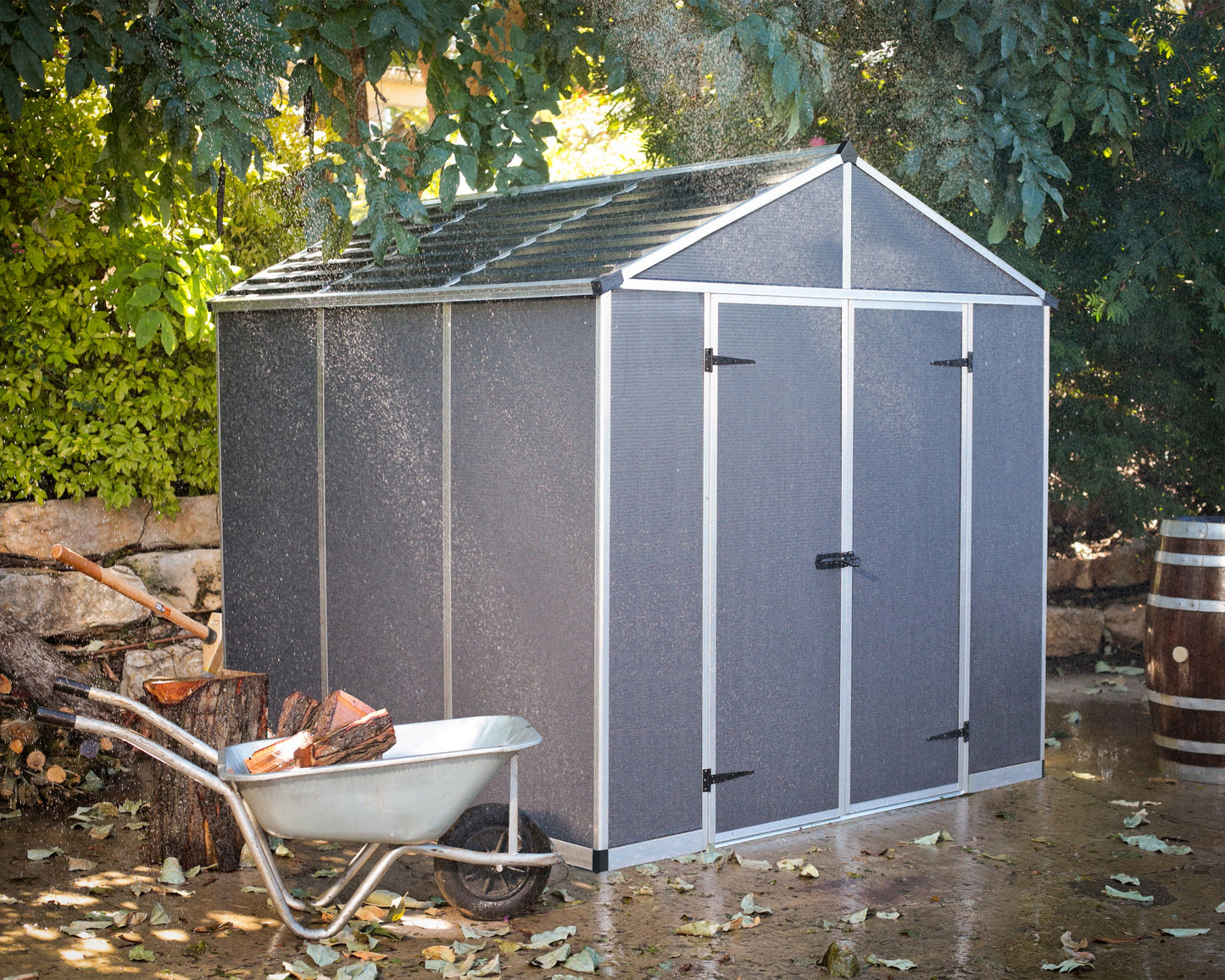 Rubicon 8ft. x 8ft. Garden Shed With Floor - Dark Grey Polycarbonate Panels