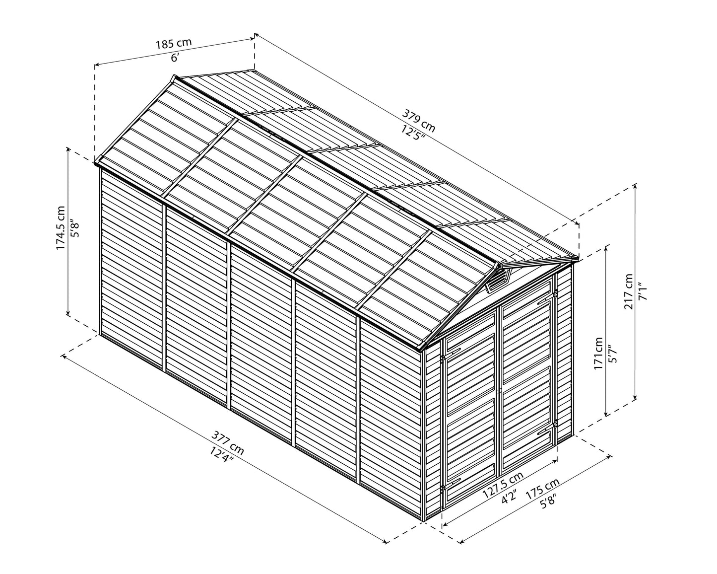 Skylight 6ft. x 12ft. Garden Shed - Amber Polycarbonate Panels