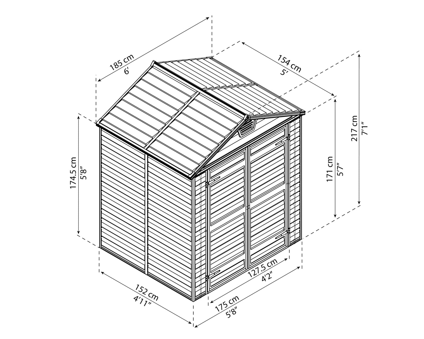 Skylight 6ft. x 5ft. Garden Shed - Amber Polycarbonate Panels