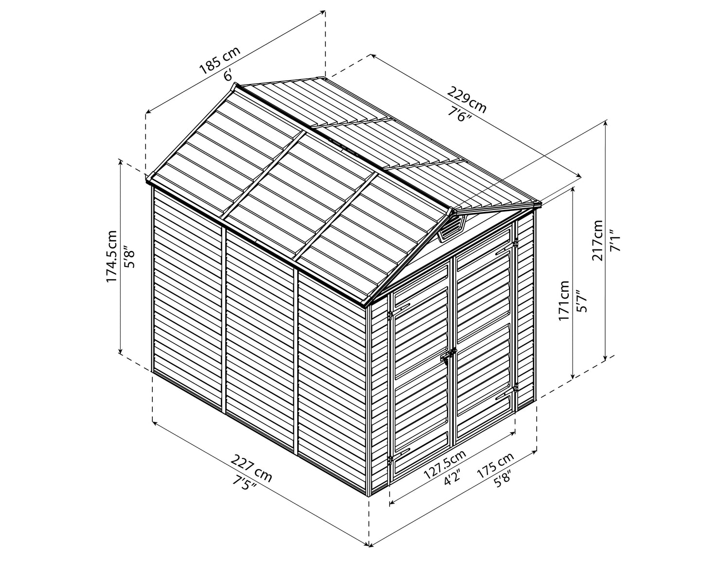 Skylight 6ft. x 8ft. Garden Shed - Amber Polycarbonate Panels