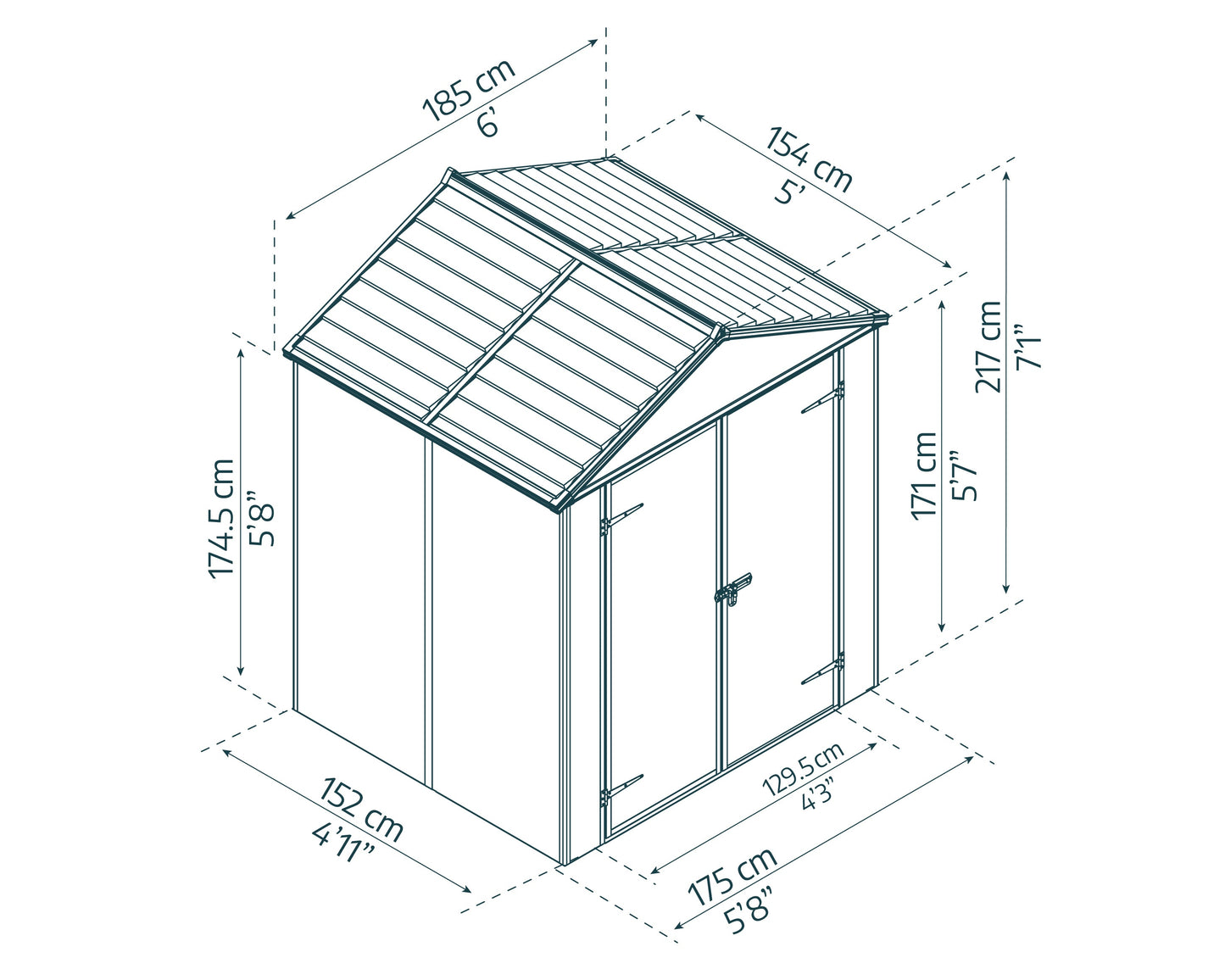 Rubicon 6ft. x 5ft. Garden Shed With Floor - Dark Grey Polycarbonate Panels