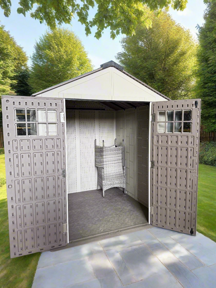 Balmoral Heavy-Duty Windproof Resin Dual-Wall High Density Garden Shed - 7 x 7 ft