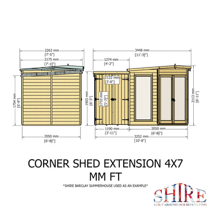 Shire Barclay 7x11 Corner Summerhouse with Side Shed