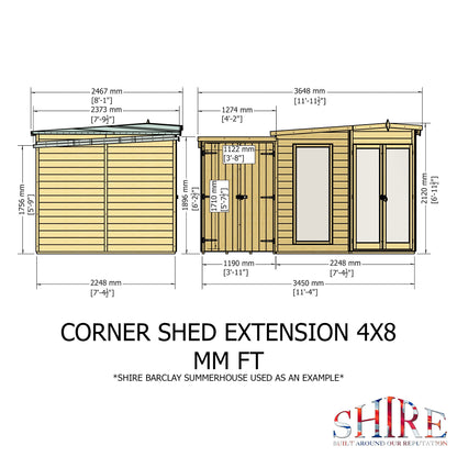 Shire Barclay 8x12 Corner Summerhouse with Side Shed