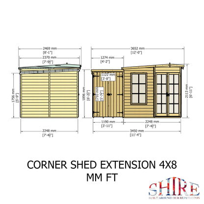 Shire Hampton 8x12 Corner Summerhouse with Side Shed