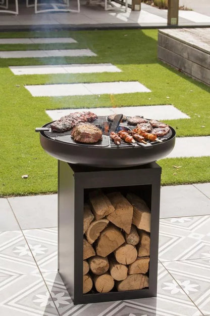 RedFire Matanzas firepit plancha with wood storage - Heat Outdoors