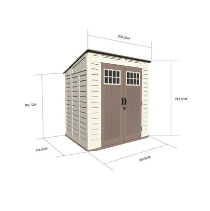 Balmoral Garden Pent Shed Heavy Duty Windproof Plastic Shed - Grey 7x5.4