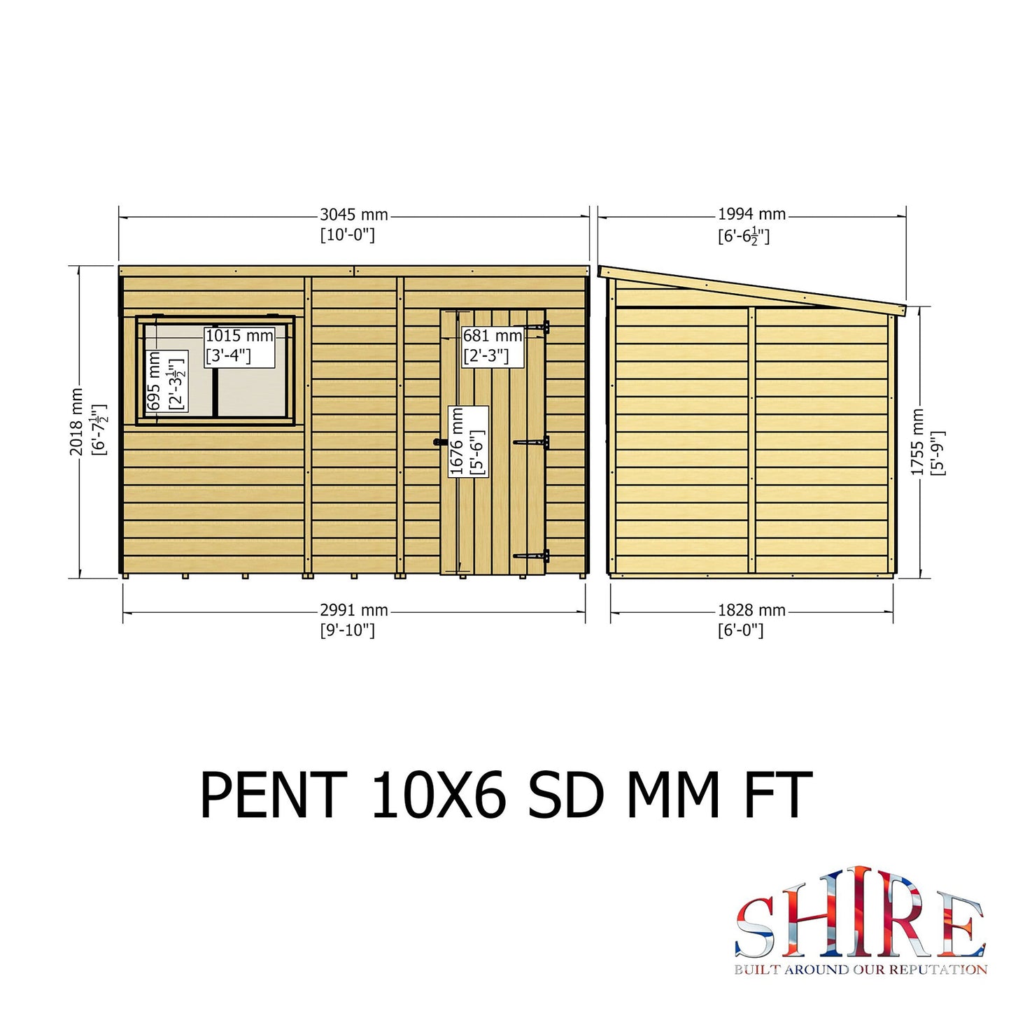 Pent 10 ft x 6 ft Shiplap Shed