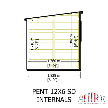 Pent 12 ft x 6 ft Shiplap Shed