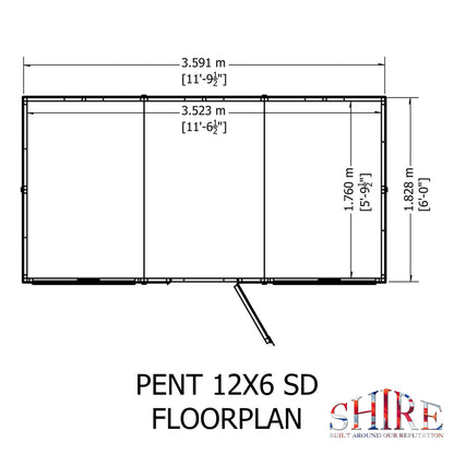 Pent 12 ft x 6 ft Shiplap Shed