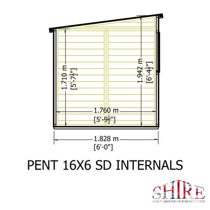 Pent 16 ft x 6 ft Shiplap Shed