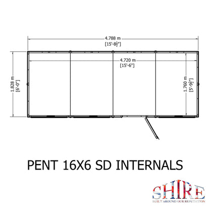 Pent 16 ft x 6 ft Shiplap Shed