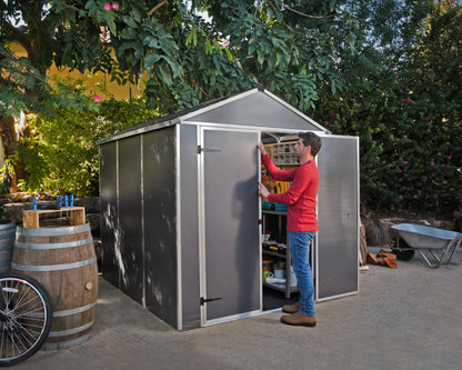 Rubicon 6 ft. x 8 ft. Garden Shed with Floor - Dark Grey Polycarbonate Panels