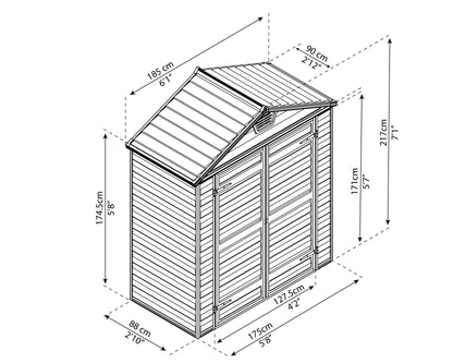 Skylight 6ft. x 3ft. Garden Shed - Amber Polycarbonate Panels