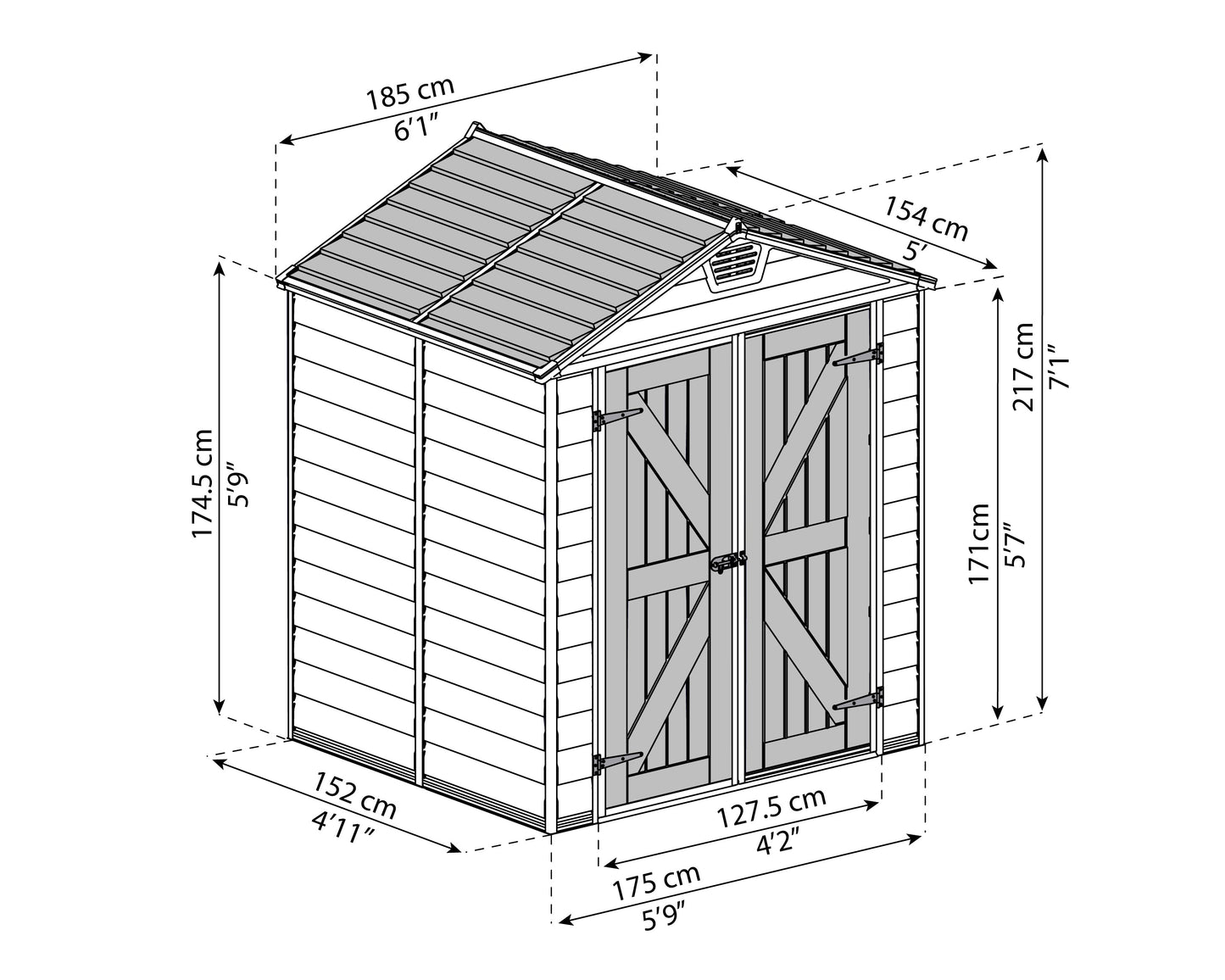 Skylight 6ft. x 5ft. Garden Shed - Tan Polycarbonate Panels