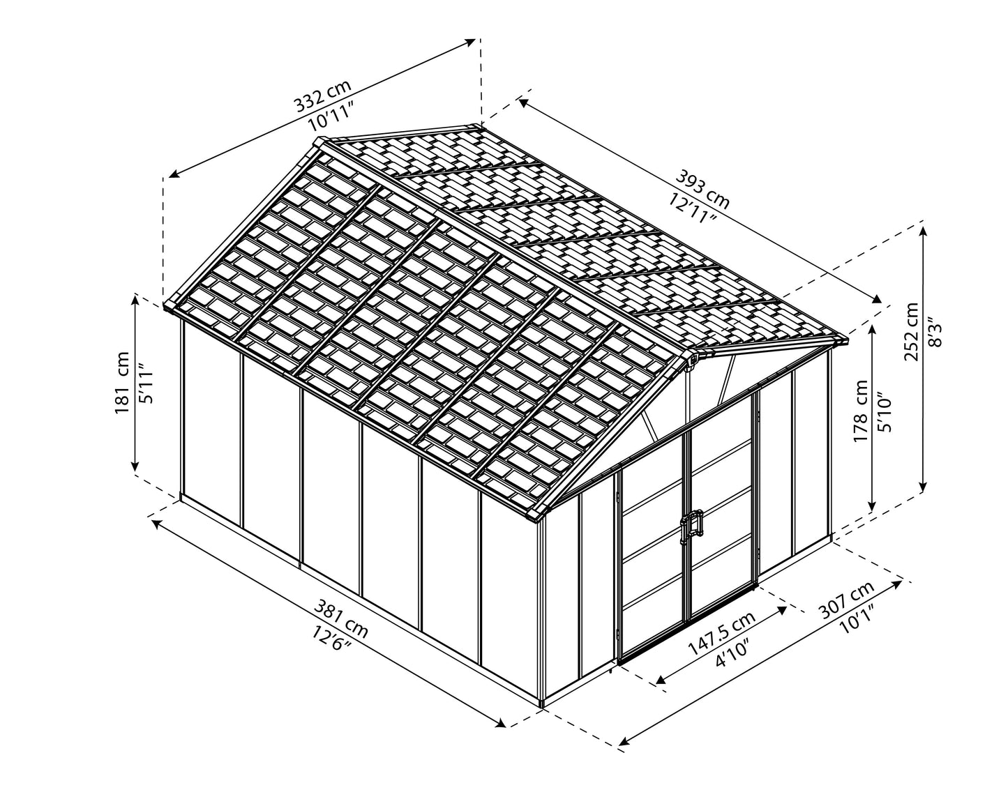Yukon 11ft. x 13ft. Garden Shed Without Floor - Dark Grey Polycarbonate Panels