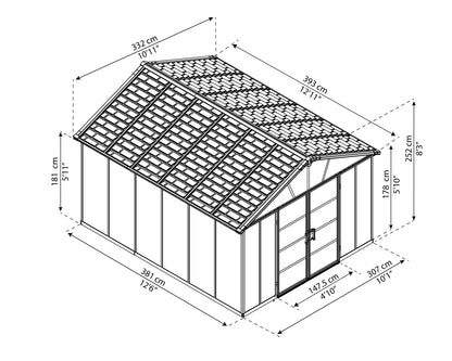 Yukon 11ft. x 13ft. Garden Shed Without Floor - Dark Grey Polycarbonate Panels