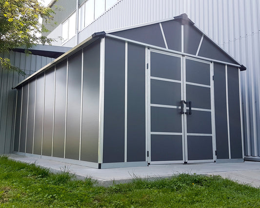 Yukon 11ft. x 17ft. Garden Shed Without Floor - Dark Grey Polycarbonate Panels