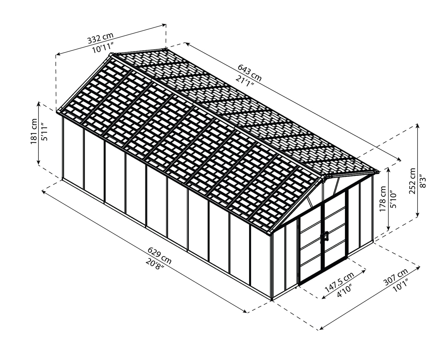 Yukon 11 x 21.3 ft. Garden Shed With Floor - Dark Grey Polycarbonate Panels