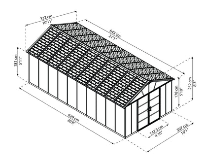 Yukon 11 x 21.3 ft. Garden Shed With Floor - Dark Grey Polycarbonate Panels