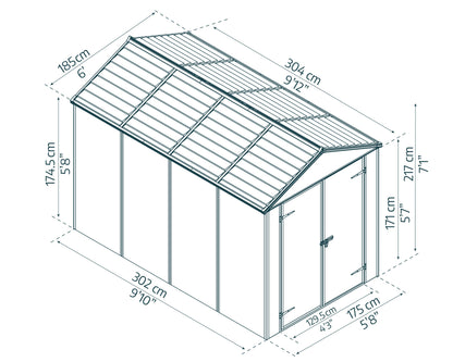 Rubicon 6 x 10 ft Garden Shed With Floor - Dark Grey Polycarbonate Panels