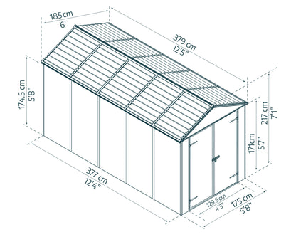 Rubicon 6ft. x 12ft. Garden Shed With Floor - Dark Grey Polycarbonate Panels