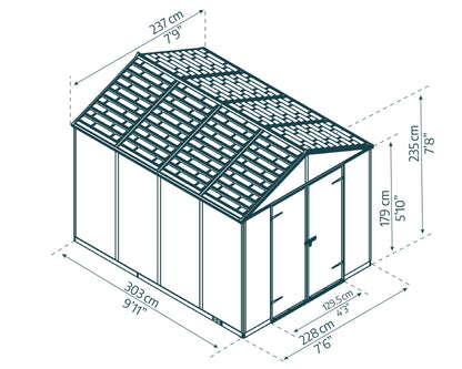 Rubicon 8ft. x 10ft. Garden Shed With Floor - Dark Grey Polycarbonate Panels