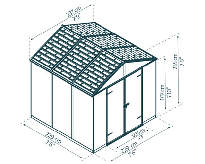 Rubicon 8ft. x 8ft. Garden Shed With Floor - Dark Grey Polycarbonate Panels