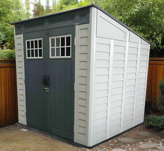 Balmoral Garden Pent Shed Heavy Duty Windproof Plastic Shed - Grey 7x7