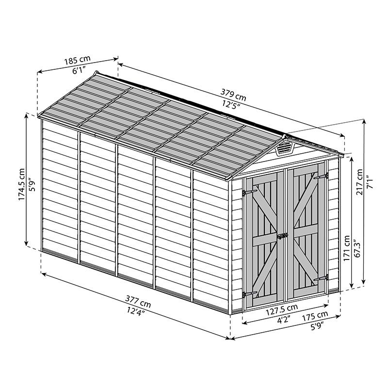 Skylight 6ft. x 12ft. Garden Shed - Tan Polycarbonate Panels