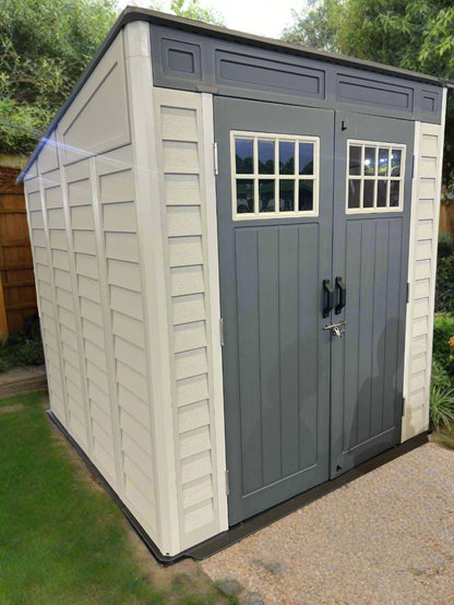 Balmoral Garden Pent Shed Heavy Duty Windproof Plastic Shed - Grey 7x7
